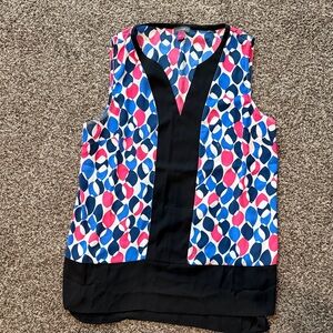 Vince Camuto Blue and Pink Patterned Sleeveless Blouse